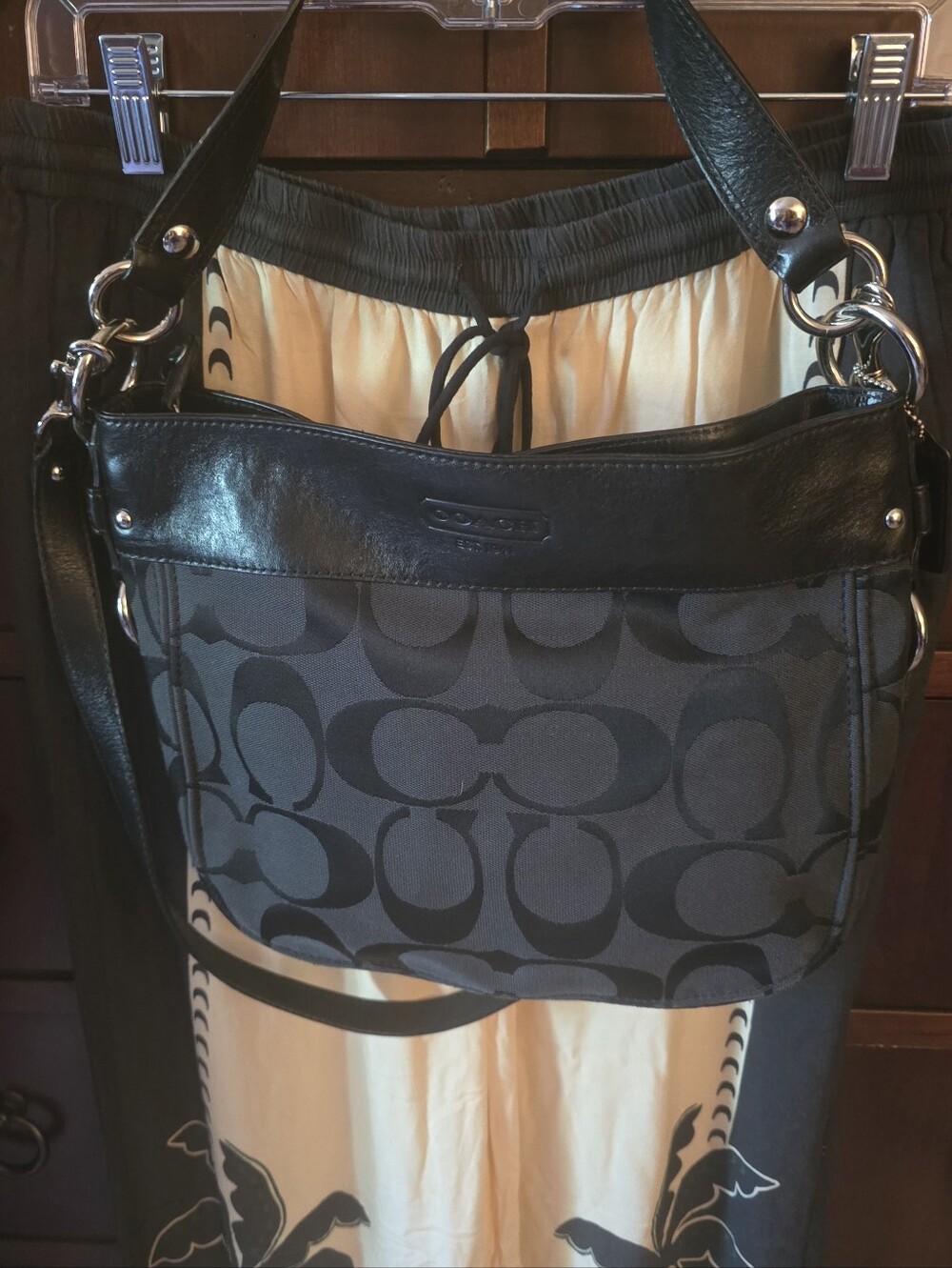 🖤 Vintage Coach Black  Logo Canvas Hobo Shoulder Bag 🖤 - Picture 6 of 6